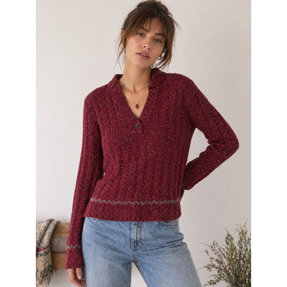 Woolrich Ruby Heather Knit Sweater Womens Medium Speckled Henley Pullover - Picture 5 of 5